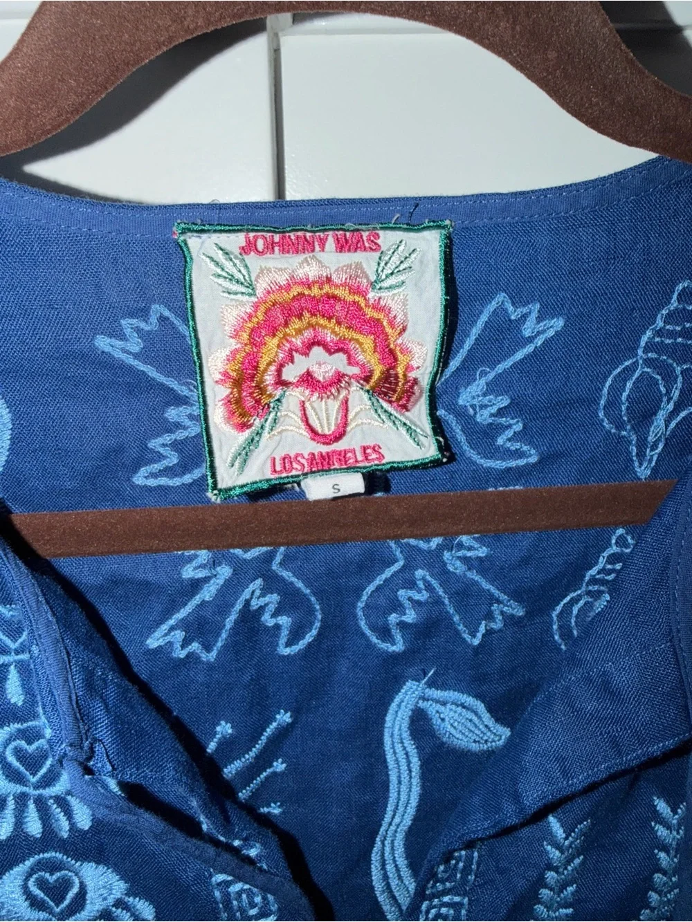 Johnny Was Women’s Navy Blue Embroidered Hippy Boho Tunic Linen Dress Size S